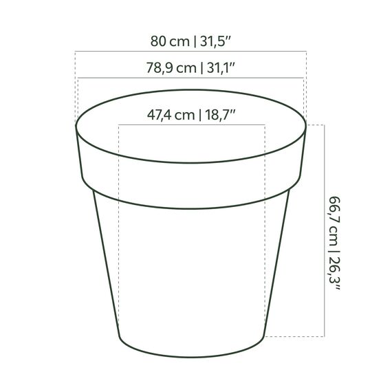 Artevasi Capri-Topf, Runder Plastiktopf, 80cm, Farbe: Anthrazit