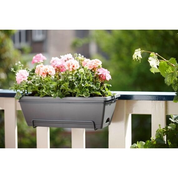 elho Barcelona Allin1 50 Übertopf für Balkon & Außen - 100% recyceltem Plastik - Ø 49.5 x H 18.5 cm - Schwarz/Anthrazit