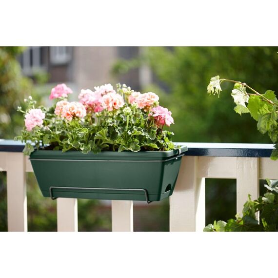 elho Barcelona Allin1 50 Übertopf für Balkon & Außen - 100% recyceltes Plastik - Ø 49.5 x H 18.5 cm - Grün/Leaf Green