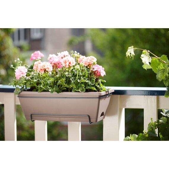 elho Barcelona Allin1 50 Übertopf für Balkon & Außen - 100% recyceltem Plastik - Ø 49.5 x H 18.5 cm - Braun/Taupe