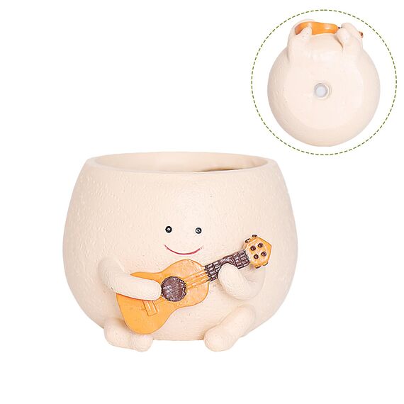 UMESONG Gesichts-Blumentopf mit Smiley und Abflussloch, niedliche, aus Harz für Perlenschnur-Pflanzen, Gitarren-Sukkulententopf für Innen- und Außenpflanzen, Geschenkidee für Mutter oder Weihnachten
