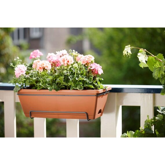 elho Barcelona Allin1 50 Übertopf für Balkon & Außen - 100% recyceltes Plastik - Ø 49.5 x H 18.5 cm - Braun/Terra