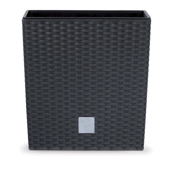 HappyFlower MultiProject Blumentopf Pflanzkübel inkl. Einsatz rund Rattan-Optik 7 Größen 4 Farben Übertöpfe (17 cm x 17 cm/Höhe 17 cm, Anthrazit)