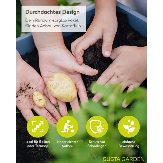 GUSTA GARDEN Paul Potato Kartoffelturm 4 Etagen Blau - Hochbeet Turm Kartoffeln - Garten & Balkon - Schädlingsschutz - 0,2m² - 56L Erdvolumen