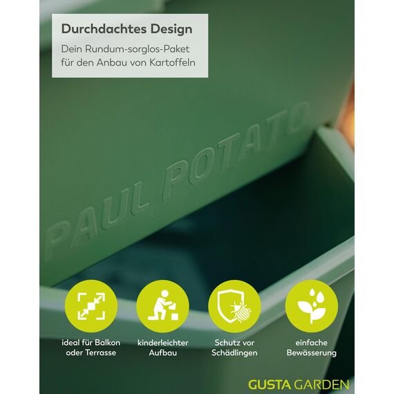 GUSTA GARDEN Paul Potato Kartoffelturm 3 Etagen Dunkelgrün - Hochbeet Turm Kartoffeln - Garten & Balkon - Schädlingsschutz - 0,2m² - 56L Erdvolumen