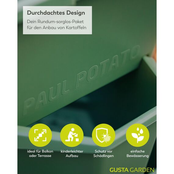 GUSTA GARDEN Paul Potato Kartoffelturm 4 Etagen Dunkelgrün - Hochbeet Turm Kartoffeln - Garten & Balkon - Schädlingsschutz - 0,2m² - 56L Erdvolumen