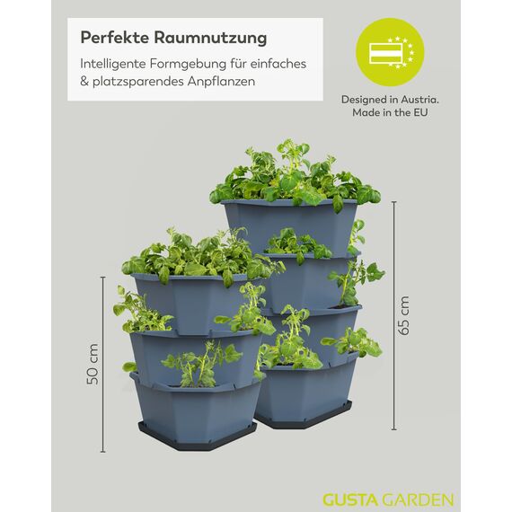 GUSTA GARDEN Paul Potato Kartoffelturm 4 Etagen Blau - Hochbeet Turm Kartoffeln - Garten & Balkon - Schädlingsschutz - 0,2m² - 56L Erdvolumen