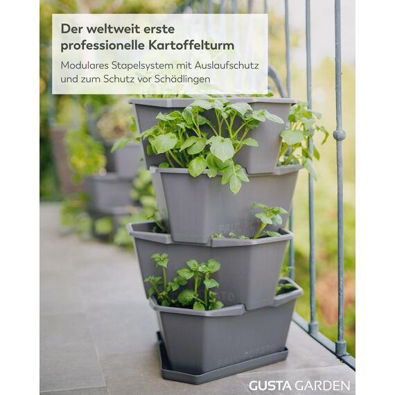 GUSTA GARDEN Paul Potato Kartoffelturm 4 Etagen Anthrazit - Hochbeet Turm Kartoffeln - Garten & Balkon - Schädlingsschutz - 0,2m² - 56L Erdvolumen