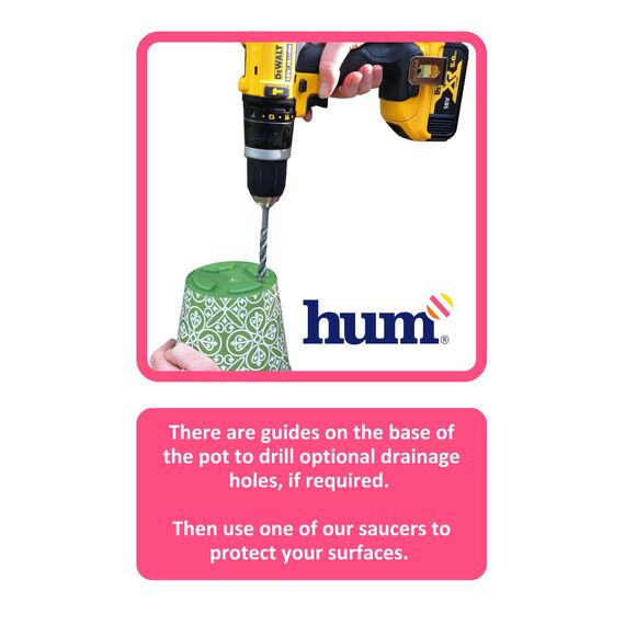 Hum Flowerpots, 15 cm Set mit 3 Stück, Kunststoff-Pflanztöpfe für Drinnen und Draußen, rosa Blumen und Biene