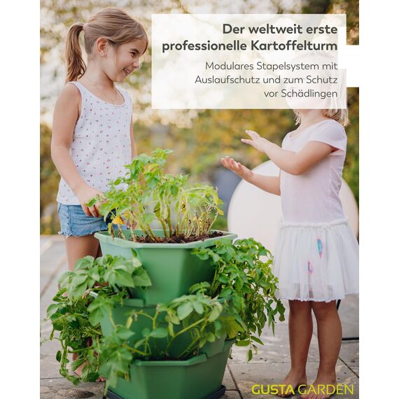 GUSTA GARDEN Paul Potato Kartoffelturm 3 Etagen Dunkelgrün - Hochbeet Turm Kartoffeln - Garten & Balkon - Schädlingsschutz - 0,2m² - 56L Erdvolumen