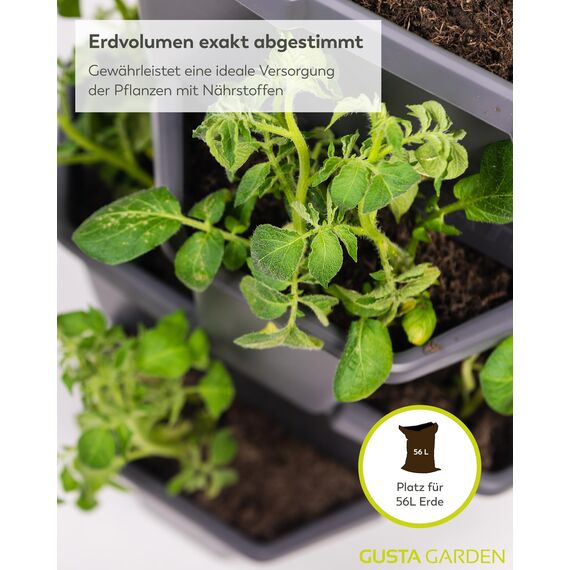 GUSTA GARDEN Paul Potato Kartoffelturm 4 Etagen Anthrazit - Hochbeet Turm Kartoffeln - Garten & Balkon - Schädlingsschutz - 0,2m² - 56L Erdvolumen