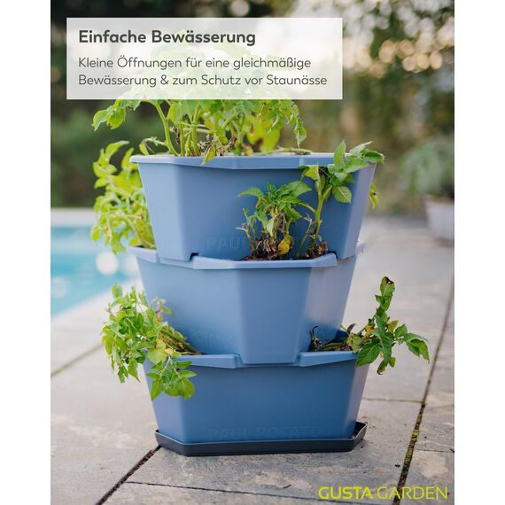 GUSTA GARDEN Paul Potato Kartoffelturm 4 Etagen Blau - Hochbeet Turm Kartoffeln - Garten & Balkon - Schädlingsschutz - 0,2m² - 56L Erdvolumen