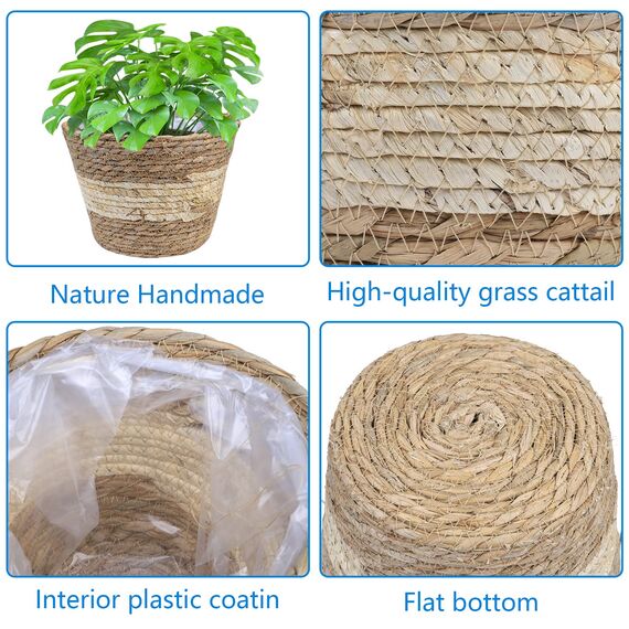JNRFTY 3er Set Pflanzkorb Blumenkorb Geflochten,altbarer Seegras-Korb,Handgewebter Übertöpfe Blumentopf Pflanzkorb Beige