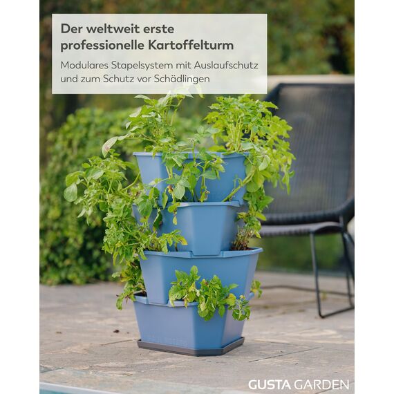 GUSTA GARDEN Paul Potato Kartoffelturm 4 Etagen Blau - Hochbeet Turm Kartoffeln - Garten & Balkon - Schädlingsschutz - 0,2m² - 56L Erdvolumen