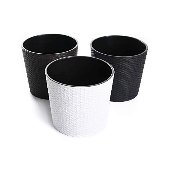 Blumenkübel Blumenkasten Blumentopf Übertopf Rattan Optik Pflanzkübel mit Einsatz Rato Rund (400 Umbra)