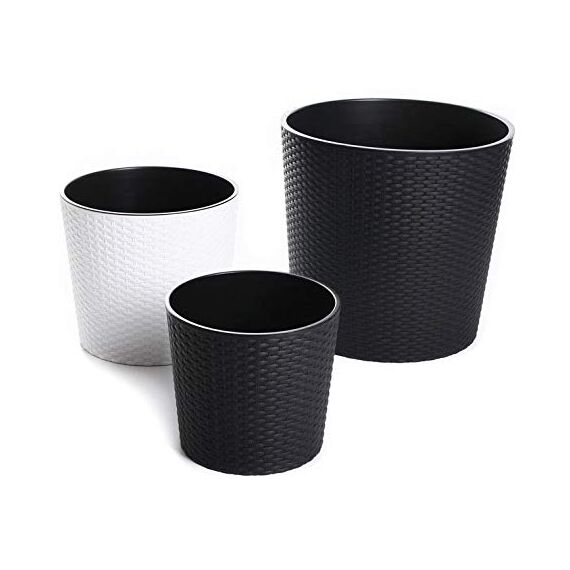 Blumenkübel Blumenkasten Blumentopf Übertopf Rattan Optik Pflanzkübel mit Einsatz Rato Rund (300 Anthrazit)