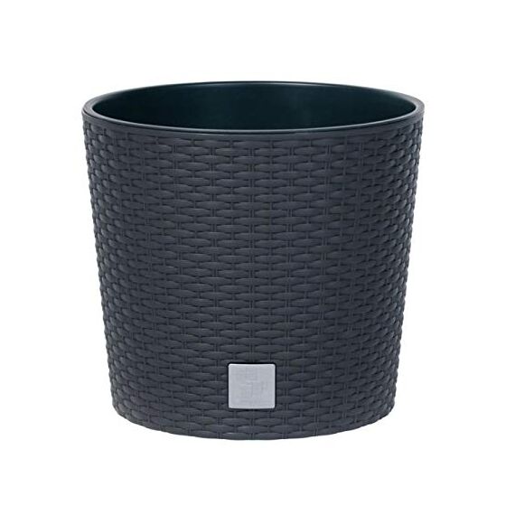 Blumenkübel Blumenkasten Blumentopf Übertopf Rattan Optik Pflanzkübel mit Einsatz Rato Rund (300 Anthrazit)