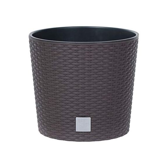 Blumenkübel Blumenkasten Blumentopf Übertopf Rattan Optik Pflanzkübel mit Einsatz Rato Rund (300 Umbra)
