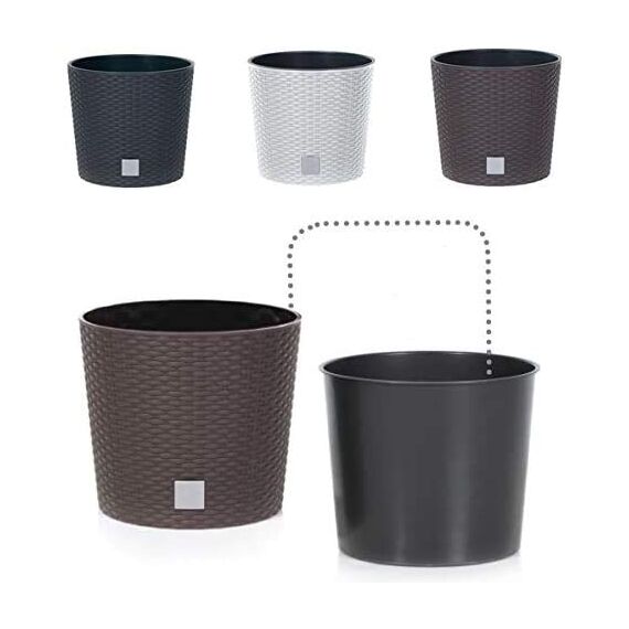 Blumenkübel Blumenkasten Blumentopf Übertopf Rattan Optik Pflanzkübel mit Einsatz Rato Rund (300 Weiß)