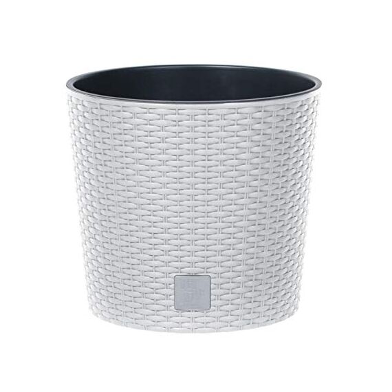 Blumenkübel Blumenkasten Blumentopf Übertopf Rattan Optik Pflanzkübel mit Einsatz Rato Rund (300 Weiß)