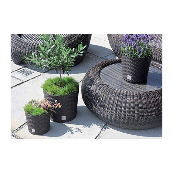 Blumenkübel Blumenkasten Blumentopf Übertopf Rattan Optik Pflanzkübel mit Einsatz Rato Rund (250 Weiß)