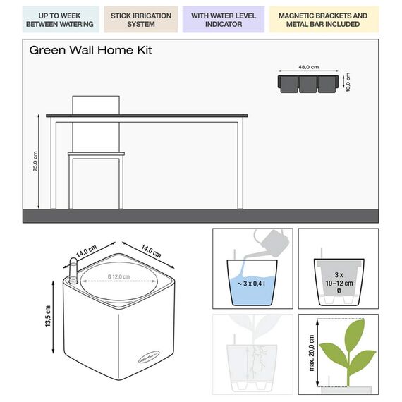 LECHUZA Cube Color Green Wall Home Kit weiß 13398