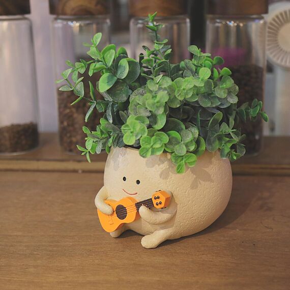 UMESONG Pflanztopf mit Smily-Gesicht, niedlicher Harzkopf, Pflanzgefäße für Perlenketten, einzigartige Gitarre, Sukkulententententöpfe für Innen- und Außenbereich, Geschenkidee, für Mutter,
