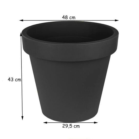 BigDean 2X XL Blumentopf Ø 50 cm aus Kunststoff - Anthrazit - Pflanztopf Containertopf Übertopf Pflanzkübel rund - Drainage-Möglichkeit