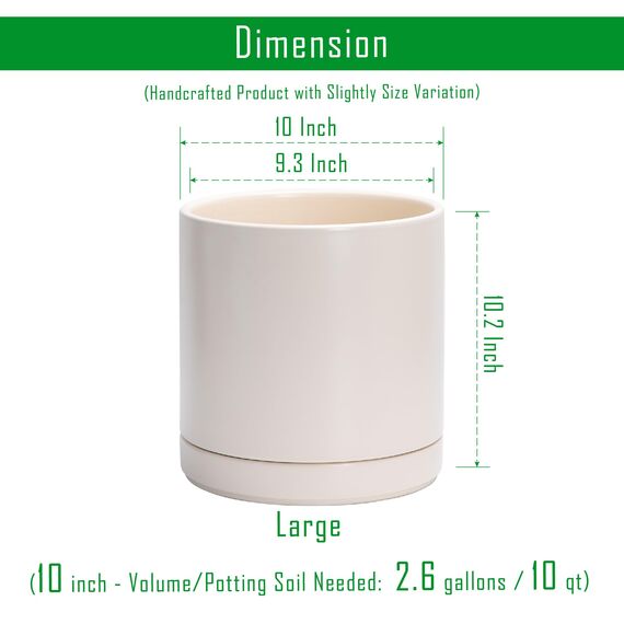 D'vine Dev 94-O-E-8 Keramik-Pflanztopf mit Ablaufloch und Untersetzer, zylinderförmig, rund, für den Innenbereich, Haferflocken, 25,4 cm