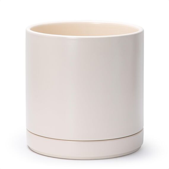 D'vine Dev 94-O-E-8 Keramik-Pflanztopf mit Ablaufloch und Untersetzer, zylinderförmig, rund, für den Innenbereich, Haferflocken, 25,4 cm