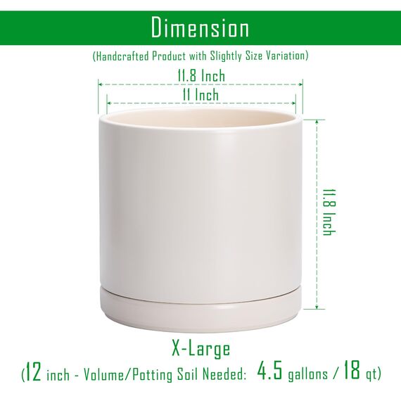 D'vine Dev 94-O-F-8 Keramik-Pflanztopf mit Ablaufloch und Untersetzer, zylinderförmig, rund, 30,5 cm, Haferflocken