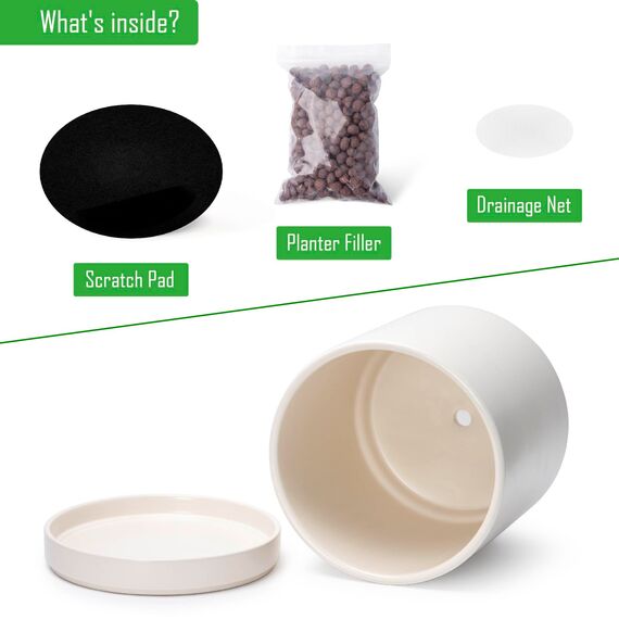 D'vine Dev 94-O-E-8 Keramik-Pflanztopf mit Ablaufloch und Untersetzer, zylinderförmig, rund, für den Innenbereich, Haferflocken, 25,4 cm