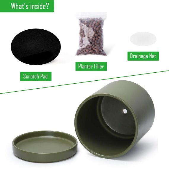 D'vine Dev 25,4 cm Keramik-Pflanztopf mit Ablaufloch und Untersetzer, Zylinder, runder Pflanztopf für den Innenbereich, Olivgrün, 94-O-E-J