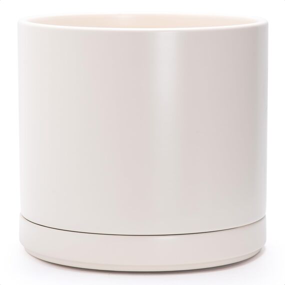 D'vine Dev 94-O-G-8 Keramik-Pflanztopf mit Ablaufloch und Untersetzer, Zylinder, runder Pflanztopf für den Innenbereich, Haferflocken, 35,6 cm