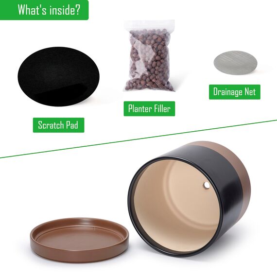 D'vine Dev 30,5 cm Keramik-Pflanztopf mit Ablaufloch und Untersetzer, Zylinder, runder Pflanztopf für den Innenbereich, Schwarz/gesprenkeltes Hellbraun, 94-O-F-7