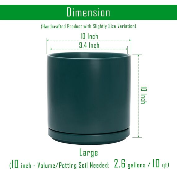 D'vine Dev 94-O-E-9 Keramik-Blumentopf mit Ablaufloch und Untersetzer, zylinderförmig, runder Blumentopf für den Innenbereich, Blaugrün, 25,4 cm