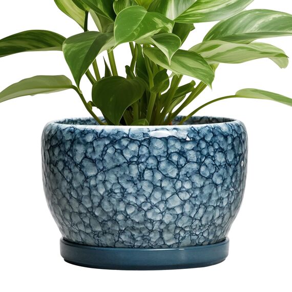 SQOWL 20,3 cm Blumentopf – Keramiktöpfe für Pflanzen im Innenbereich, dekorativer Blumentopf mit Ablaufloch und Untersetzer, Keramik-Blumentöpfe für den Außenbereich, runder Übertopf