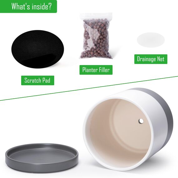 D'vine Dev 30,5 cm Keramik-Pflanztopf mit Ablaufloch und Untersetzer, zylinderförmig, runder Pflanztopf für den Innenbereich, weiß/gesprenkeltes Grau, 94-O-F-6