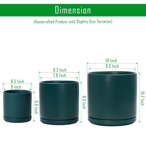 D'vine Dev 94-T-L-9 Runde Keramik-Pflanztöpfe mit Ablaufloch und Untersetzer, 15,2 cm, 20,3 cm und 25,4 cm, 3 Stück