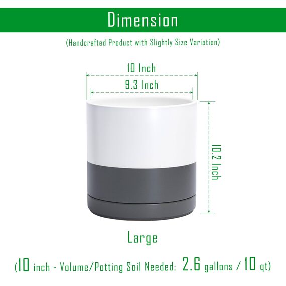 D'vine Dev 94-O-E-6 Keramik-Blumentopf mit Ablaufloch und Untersetzer, zylinderförmig, runder Blumentopf für den Innenbereich, Weiß/Grau gesprenkelt, 25,4 cm