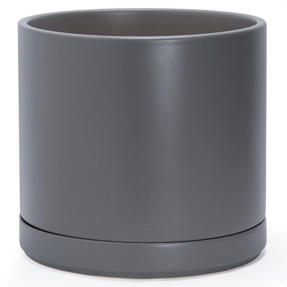 D'vine Dev 35,6 cm Keramik-Pflanztopf mit Ablaufloch und Untersetzer, Zylinder, runder Pflanztopf für den Innenbereich, gesprenkelt, grau, 94-O-G-3