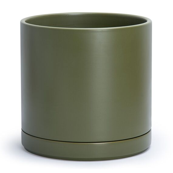 D'vine Dev 30,5 cm Keramik-Pflanztopf mit Ablaufloch und Untersetzer, Zylinder, runder Pflanztopf für den Innenbereich, Olivgrün, 94-O-F-J