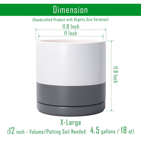 D'vine Dev 30,5 cm Keramik-Pflanztopf mit Ablaufloch und Untersetzer, zylinderförmig, runder Pflanztopf für den Innenbereich, weiß/gesprenkeltes Grau, 94-O-F-6