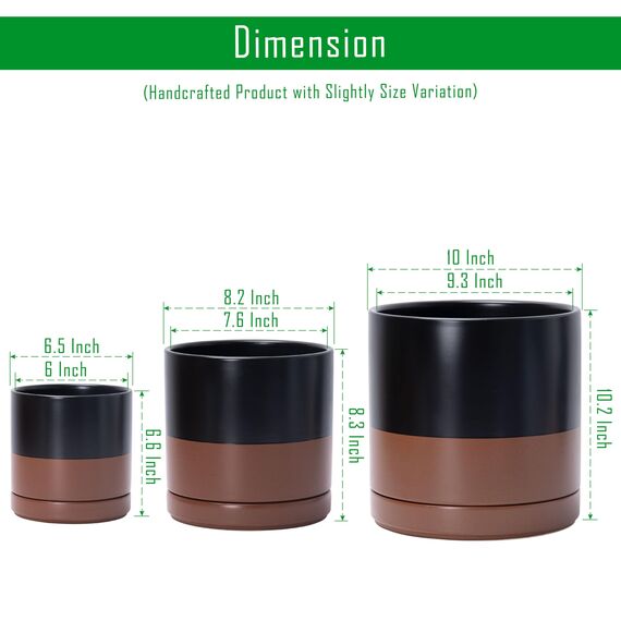D'vine Dev 94-T-L-7 Runde Keramik-Pflanztöpfe mit Ablaufloch und Untersetzer, 15,2 cm, 20,3 cm und 25,4 cm, 3 Stück