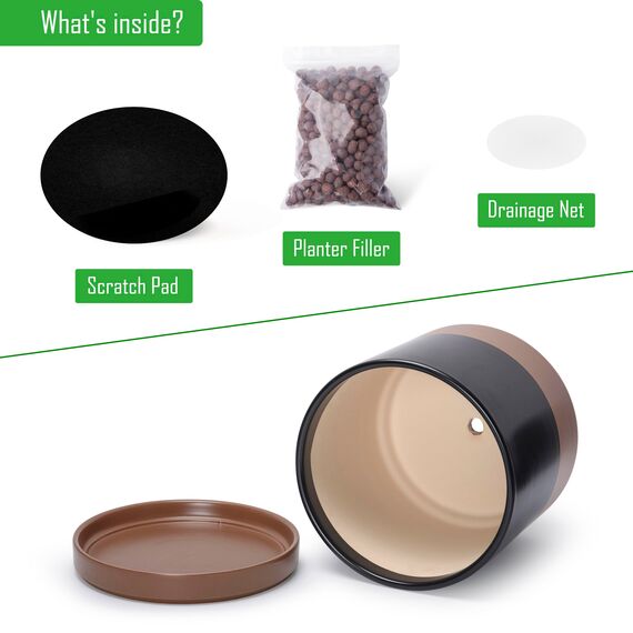 D'vine Dev 94-O-G-7 Keramik-Blumentopf mit Ablaufloch und Untersetzer, zylinderförmig, runder Blumentopf für den Innenbereich, Schwarz/Hellbraun gesprenkelt, 35,6 cm