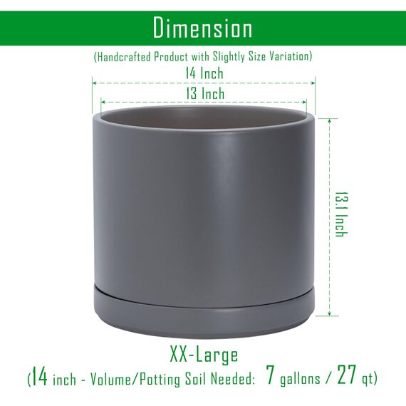 D'vine Dev 35,6 cm Keramik-Pflanztopf mit Ablaufloch und Untersetzer, Zylinder, runder Pflanztopf für den Innenbereich, gesprenkelt, grau, 94-O-G-3