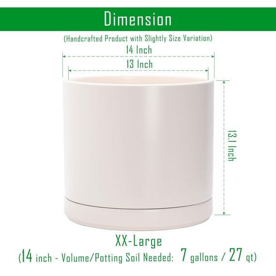 D'vine Dev 94-O-G-8 Keramik-Pflanztopf mit Ablaufloch und Untersetzer, Zylinder, runder Pflanztopf für den Innenbereich, Haferflocken, 35,6 cm