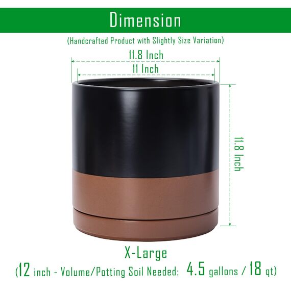 D'vine Dev 30,5 cm Keramik-Pflanztopf mit Ablaufloch und Untersetzer, Zylinder, runder Pflanztopf für den Innenbereich, Schwarz/gesprenkeltes Hellbraun, 94-O-F-7