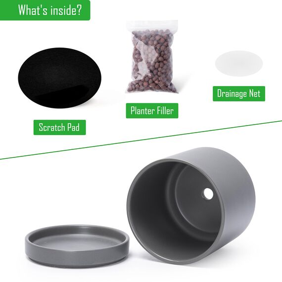 D'vine Dev 94-T-S-3 Runde Keramik-Übertöpfe mit Ablaufloch und Untersetzer, 7,6 cm, 10,2 cm und 15,2 cm, Grau, 3 Stück