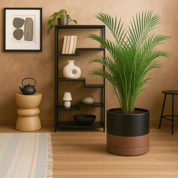 D'vine Dev 30,5 cm Keramik-Pflanztopf mit Ablaufloch und Untersetzer, Zylinder, runder Pflanztopf für den Innenbereich, Schwarz/gesprenkeltes Hellbraun, 94-O-F-7